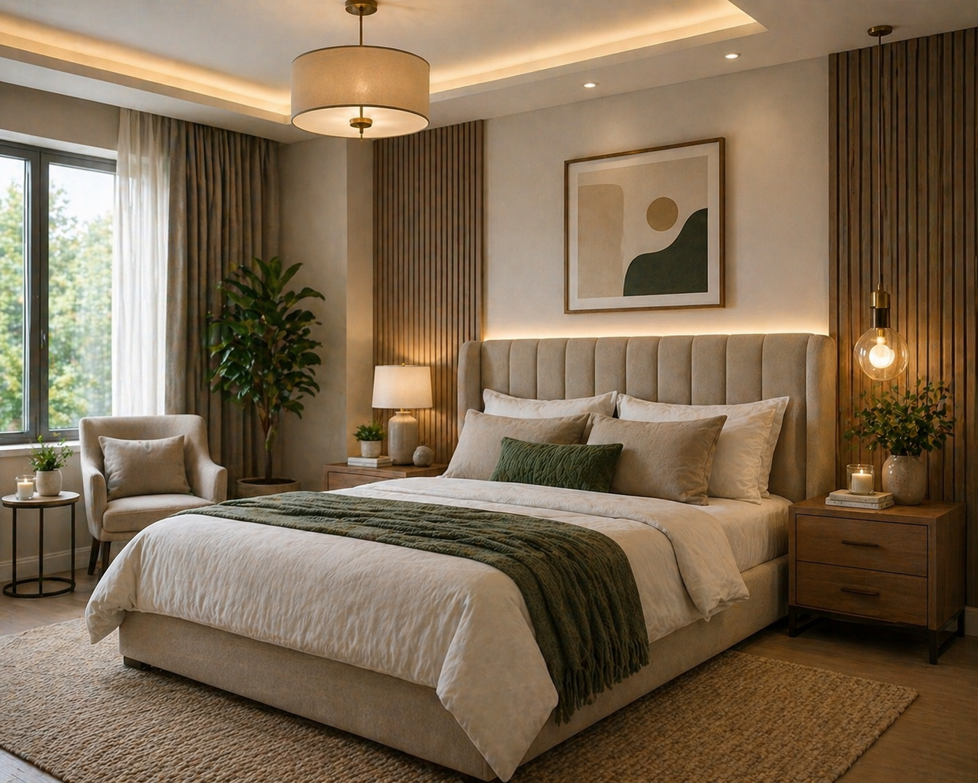 Unikaa Modern bedroom decor with minimal design neutral tones and stylish interior setup