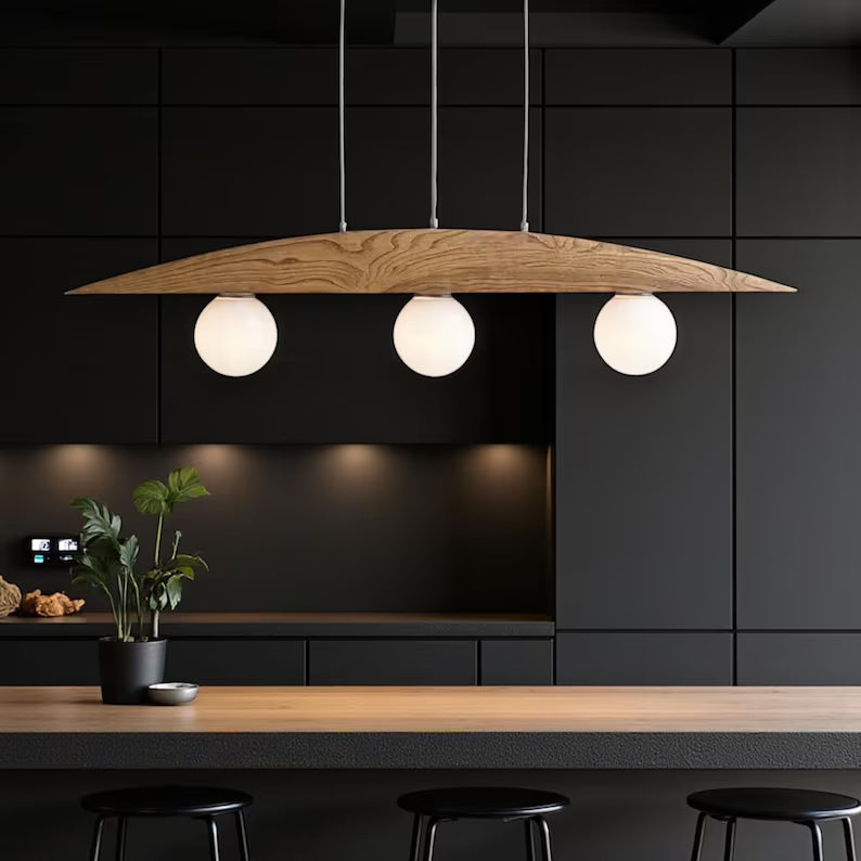 Curved Oak 3-Light Globe Chandelier -