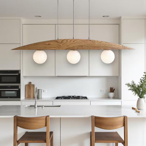 Curved Oak 3-Light Globe Chandelier -