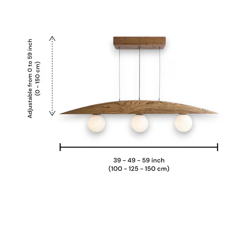 Curved Oak 3-Light Globe Chandelier -