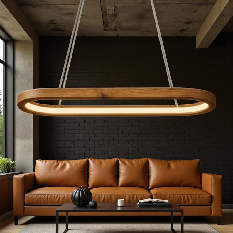 Wood Oval Pendant Light