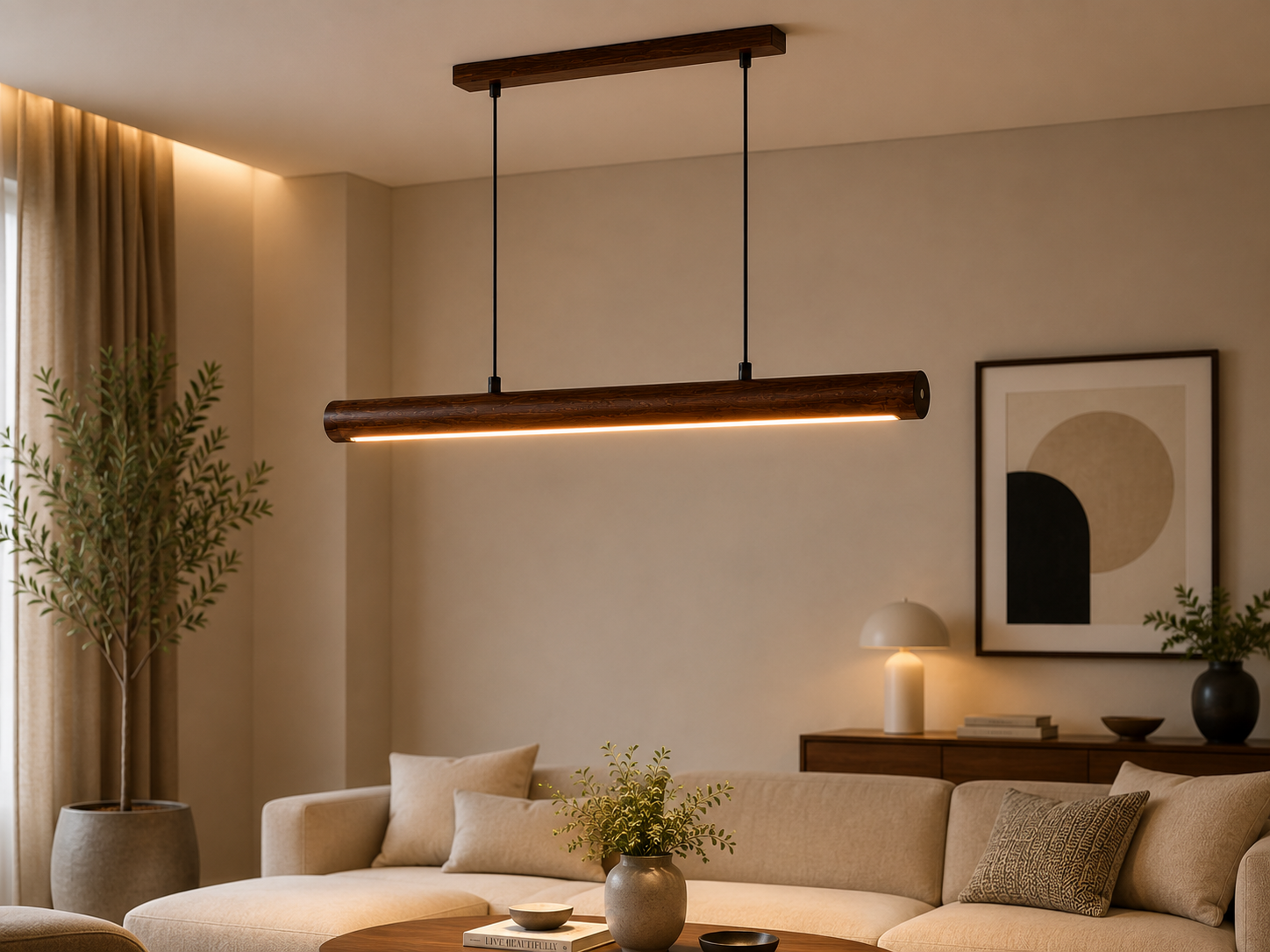 Unikaa adjustable height linear pendant lighting enhancing modern living room ambiance