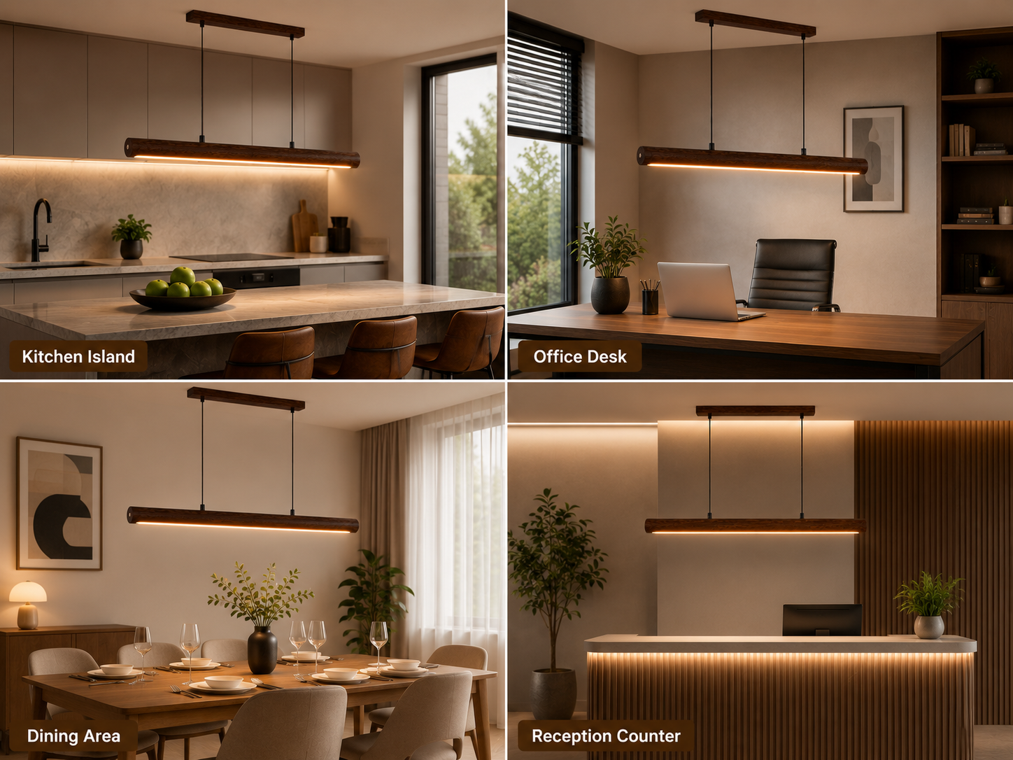 Unikaa adjustable height linear pendant lighting for kitchen island office dining and reception spaces