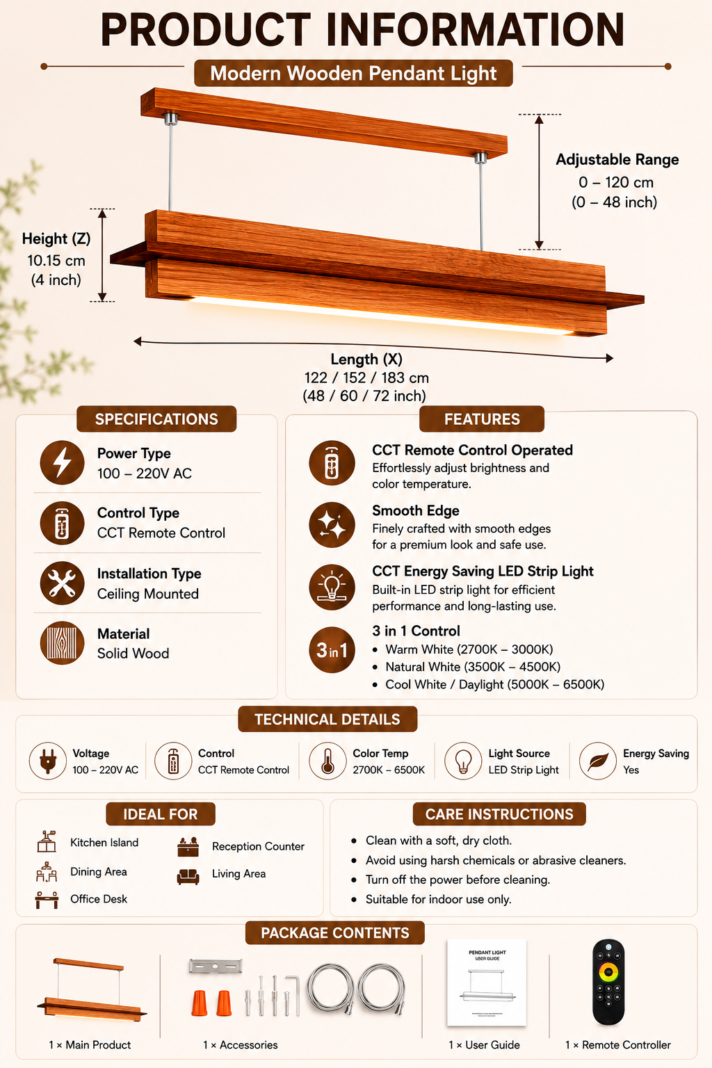 Product information and specifications of Unikaa minimalist long linear bar chandelier with solid wood construction