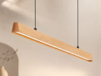 UNIKAA modern linear wood pendant light for dining room featuring minimalist wooden hanging LED design
