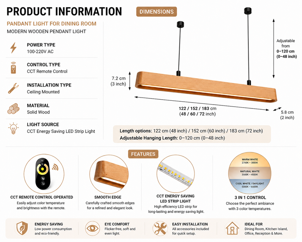 Product information and specifications of UNIKAA modern linear wood pendant light for dining room