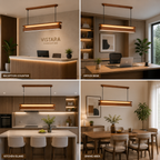 UNIKAA modern linear wood pendant light for reception counter suitable for office desk kitchen island and dining spaces