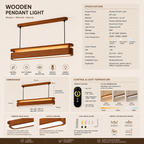 Product specifications and dimensions of UNIKAA modern linear wood pendant light for reception counter