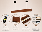 Features of UNIKAA Modern Linear Wooden Pendant Light for Conference Room including CCT remote control and energy efficient LED