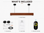 UNIKAA Modern Linear Wooden Pendant Light for Conference Room package contents with accessories remote and installation kit