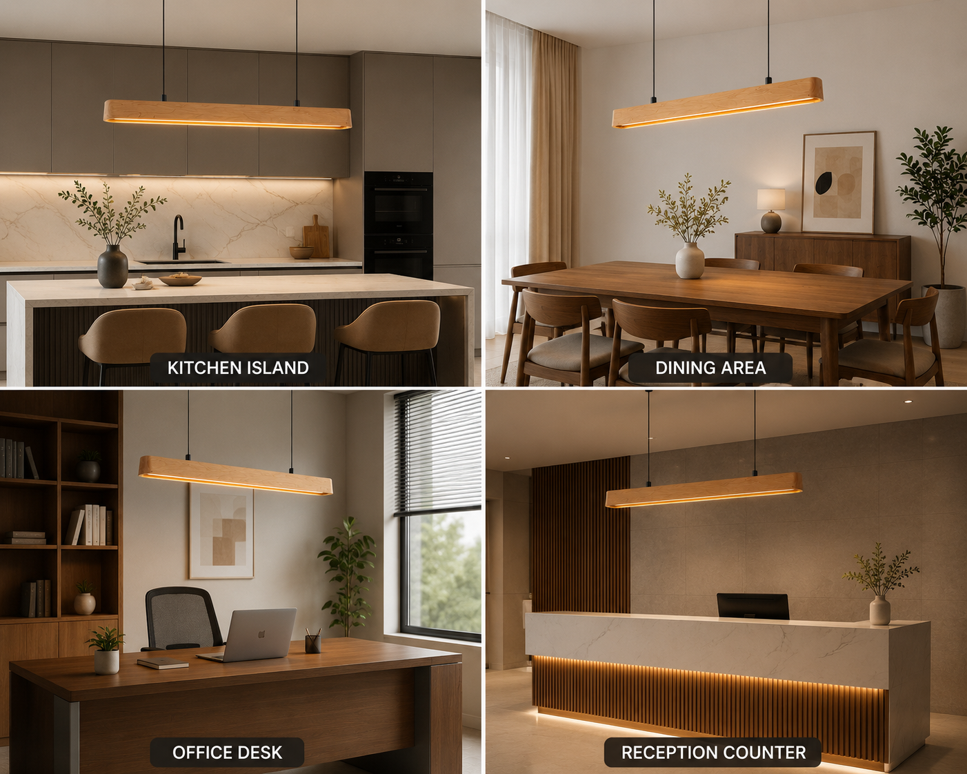 UNIKAA modern linear wood pendant light for dining room used in kitchen island dining room office and reception area