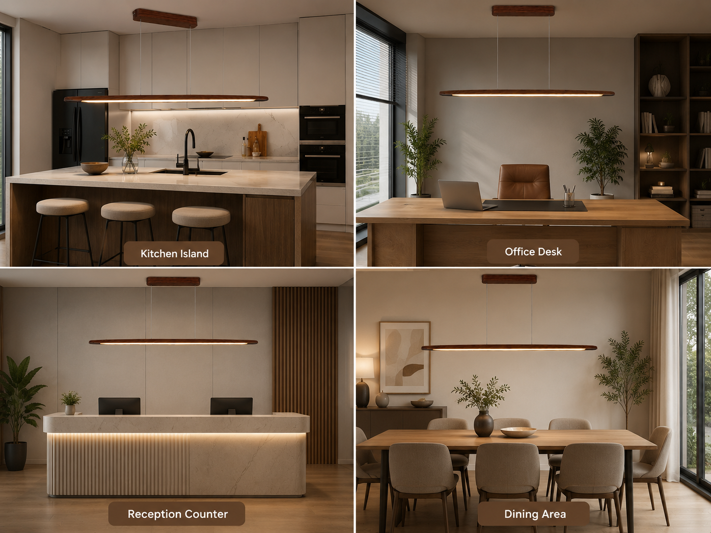 UNIKAA modern linear wood pendant light for kitchen island used in kitchen office desk reception counter and dining area