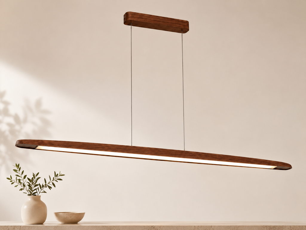 UNIKAA modern linear wood pendant light for kitchen island minimalist wooden LED hanging ceiling light