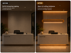 Before and after transformation using UNIKAA Modern Linear Wooden Pendant Light for Sloped Ceiling creating warm and inviting illumination