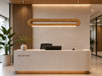 UNIKAA Modern Linear Wooden Pendant Light for Sloped Ceiling displayed in a modern reception area during daylight
