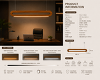 Product specifications and lighting modes of UNIKAA Modern Linear Wooden Pendant Light for Sloped Ceiling