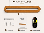 Package contents of UNIKAA Modern Linear Wooden Pendant Light for Sloped Ceiling including remote accessories and installation kit