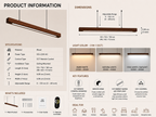UNIKAA modern linear wooden pendant light for office space with complete product information, dimensions, specifications, lighting modes, and included accessories.
