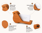 UNIKAA wooden bird business card holder with premium solid wood, angled card slot, anti-slip base and decorative bird design