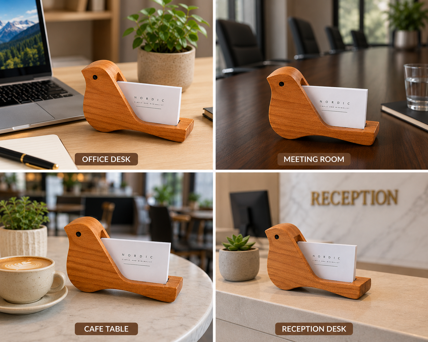 UNIKAA wooden business card holder for office desk, meeting room, reception desk and cafe counter, decorative solid wood card display stand